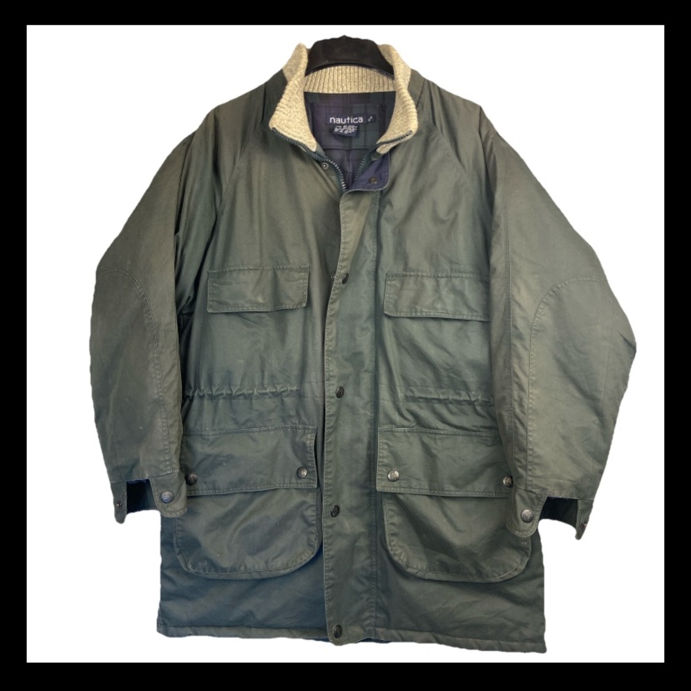 Vintage Nautica Barn Chore Duck Down‎ Coat Jacket Plaid Lined Men’s Medium Green